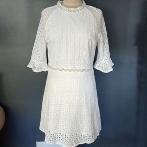 Jeuvre 3/4 sleeve white eyelet dress